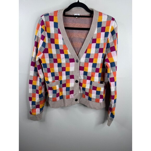 New KULE Capucine Cardigan Sweater Multicolor Check Size M Cahsmere Blend - Picture 4 of 7